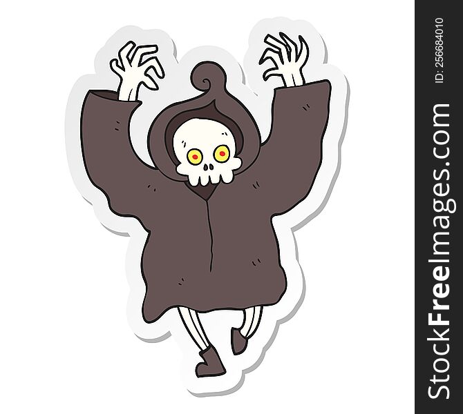sticker of a cartoon dancing death skeleton