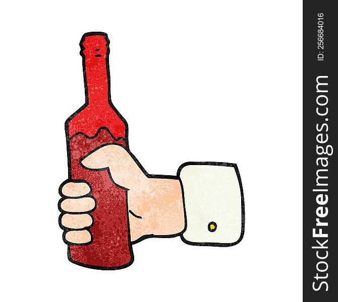 Textured Cartoon Hand Holding Bottle Of Wine