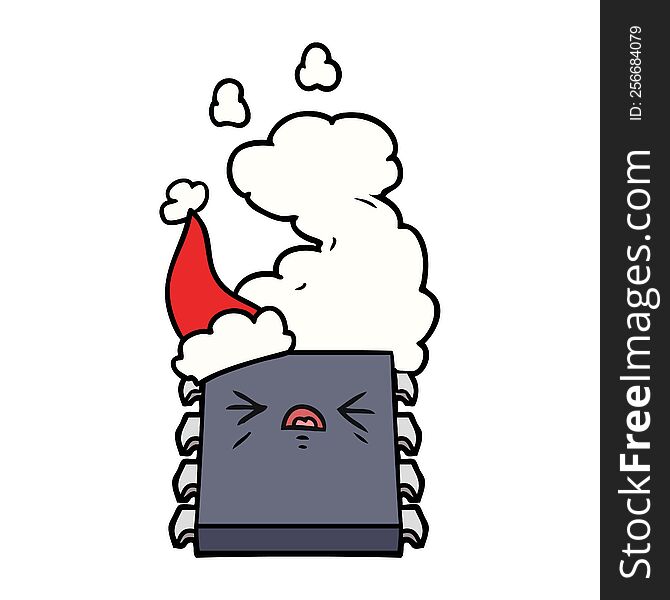 Line Drawing Of A Overheating Computer Chip Wearing Santa Hat