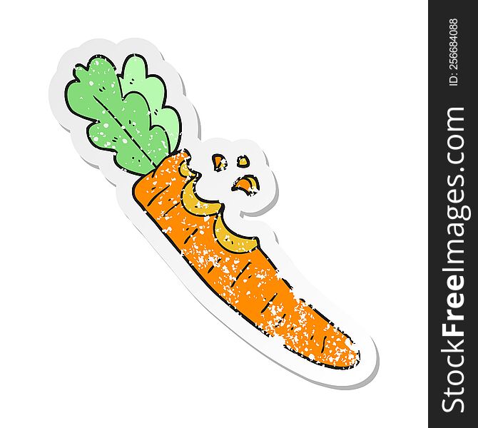 retro distressed sticker of a cartoon bitten carrot