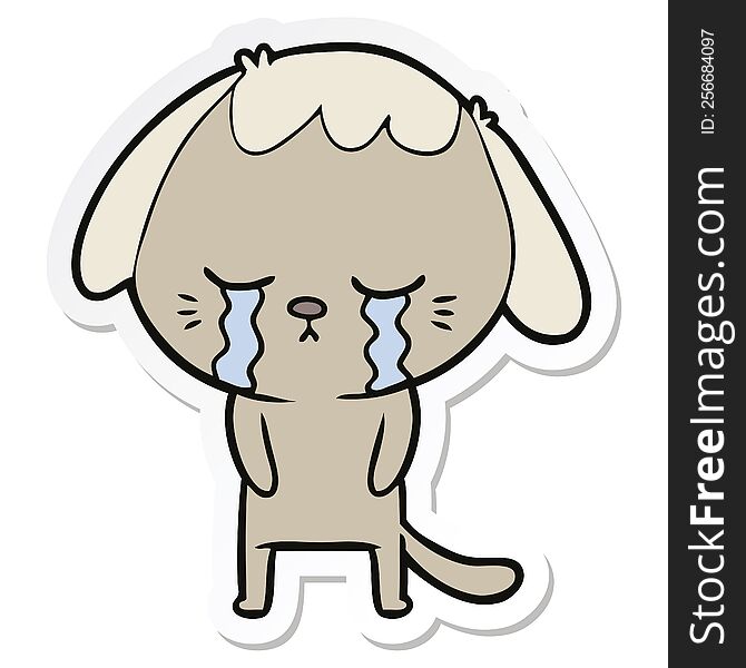 sticker of a cute puppy crying cartoon