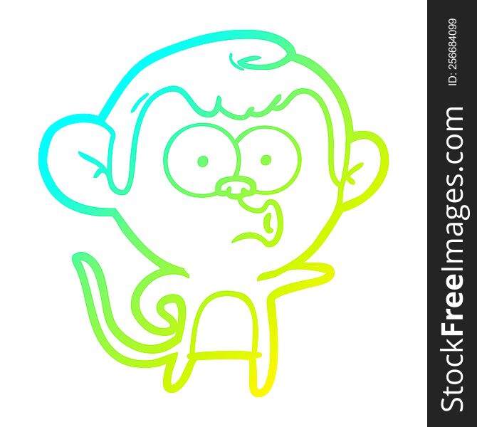Cold Gradient Line Drawing Cartoon Pointing Monkey