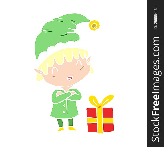 Flat Color Style Cartoon Happy Christmas Elf