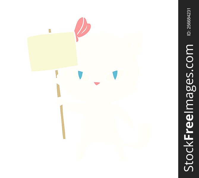 cute flat color style cartoon cat with protest sign