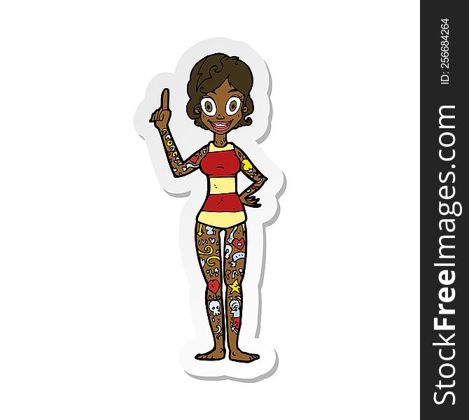sticker of a cartoon woman covered in tattoos