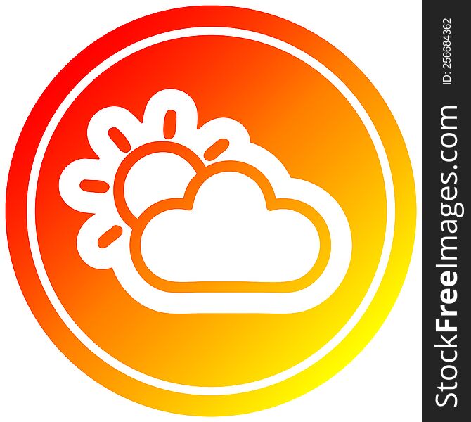 sun and cloud circular icon with warm gradient finish. sun and cloud circular icon with warm gradient finish