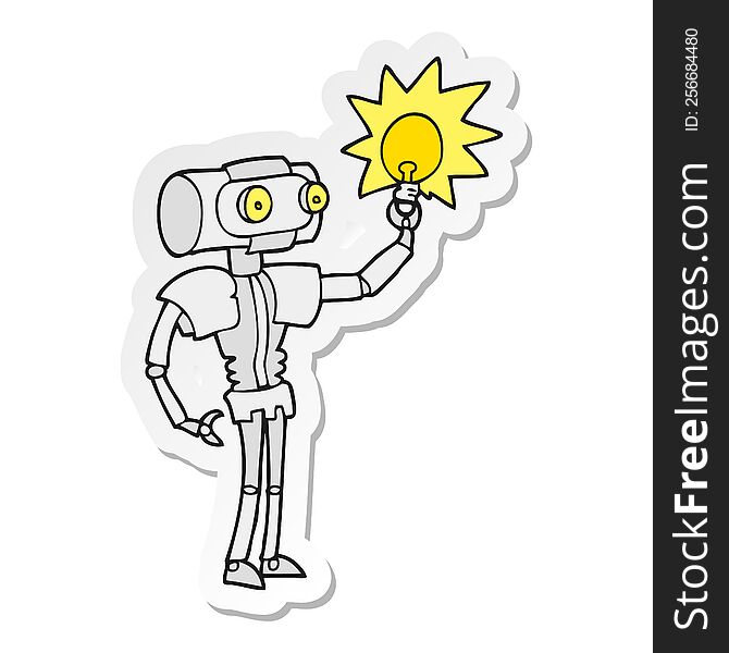 Sticker Of A Cartoon Robot With Light Bulb