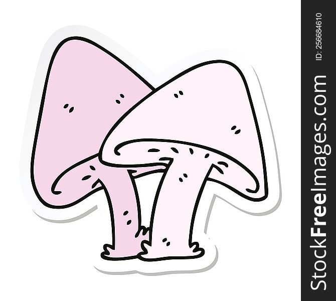 sticker of a quirky hand drawn cartoon mushrooms