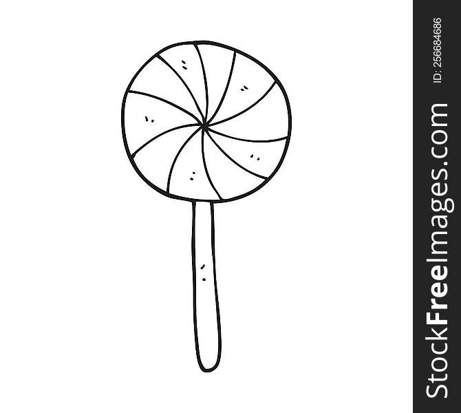 freehand drawn black and white cartoon candy lollipop