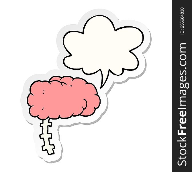 cartoon brain with speech bubble sticker. cartoon brain with speech bubble sticker