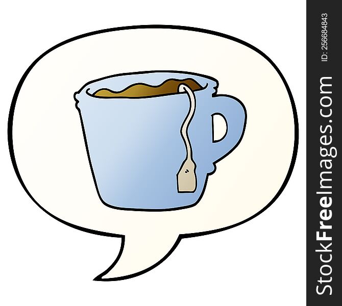 Cartoon Hot Cup Of Tea And Speech Bubble In Smooth Gradient Style