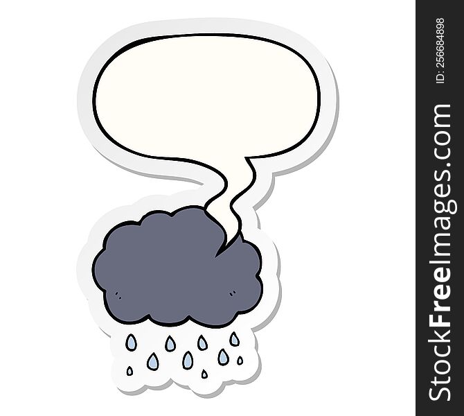 Cartoon Cloud Raining And Speech Bubble Sticker