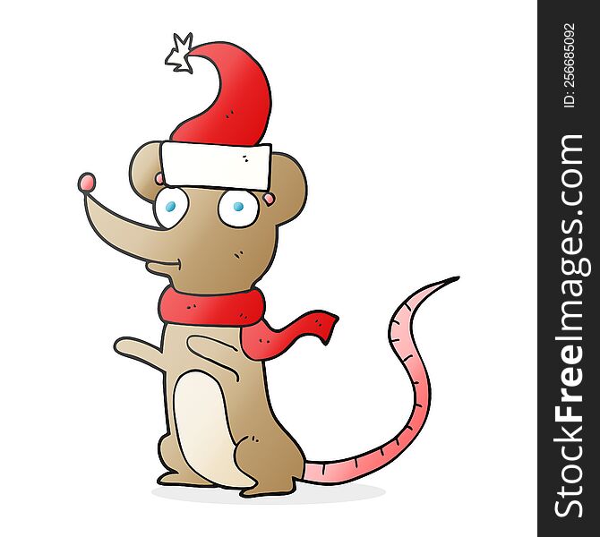 Cartoon Mouse Wearing Christmas Hat
