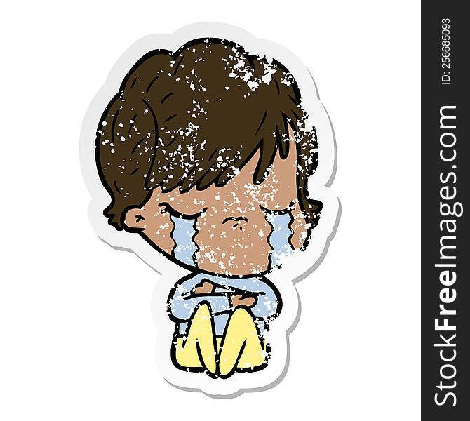 Distressed Sticker Of A Cartoon Woman Crying