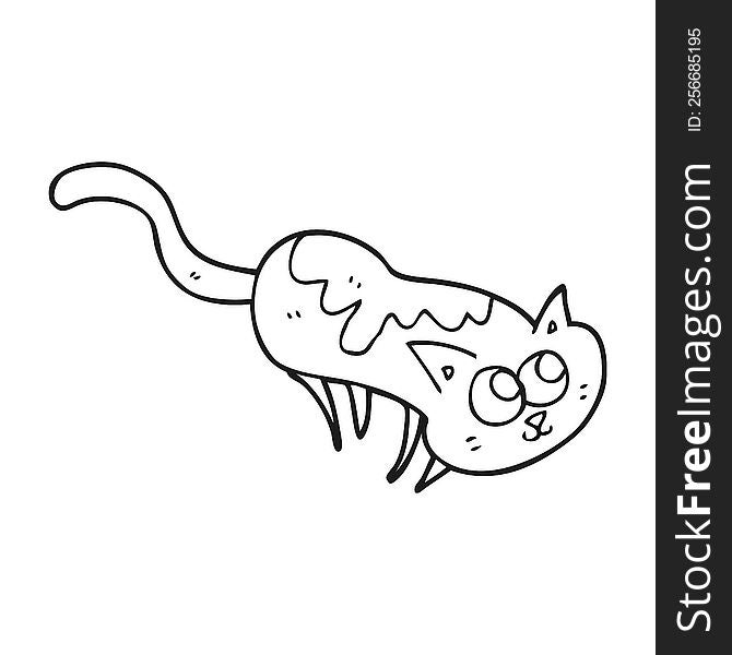 freehand drawn black and white cartoon cat