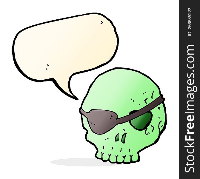cartoon skull with eye patch with speech bubble