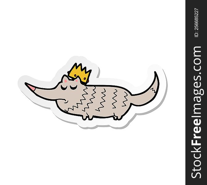 sticker of a cartoon little wolf with crown