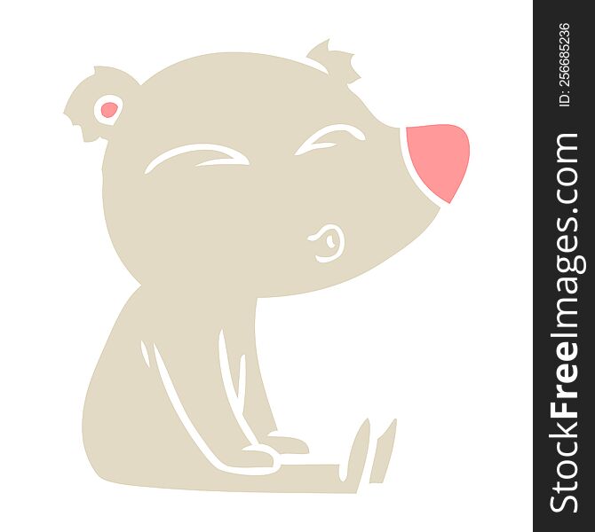 Flat Color Style Cartoon Whistling Bear Sitting