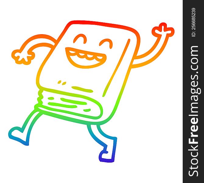 Rainbow Gradient Line Drawing Cartoon Happy Book Waving