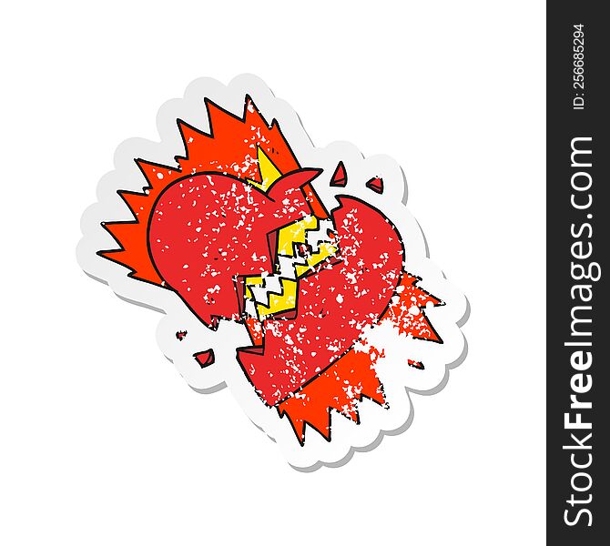 Retro Distressed Sticker Of A Cartoon Broken Heart
