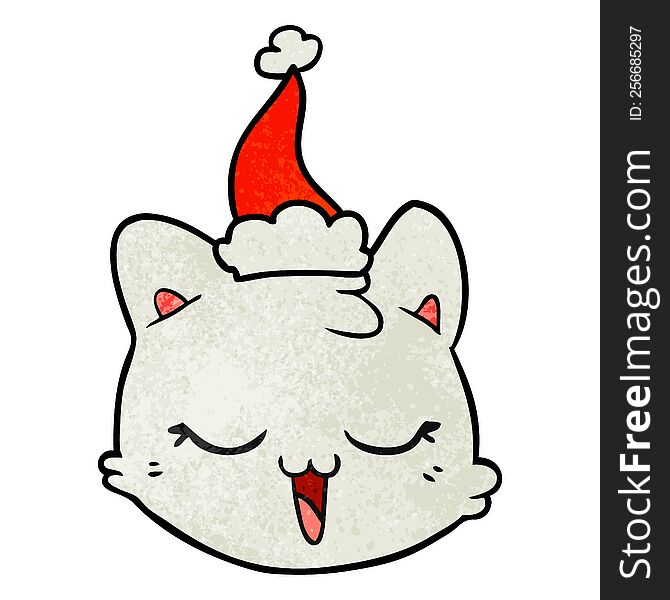 Textured Cartoon Of A Cat Face Wearing Santa Hat