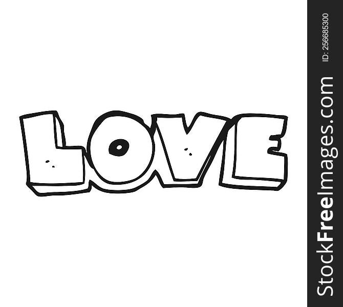freehand drawn black and white cartoon word love