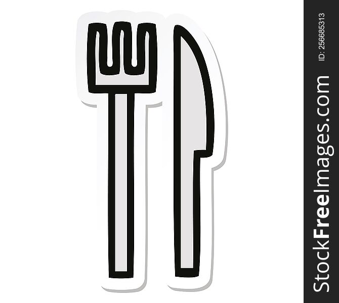 sticker of a cute cartoon knife and fork
