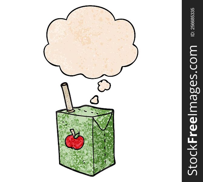 Cartoon Apple Juice Box And Thought Bubble In Grunge Texture Pattern Style