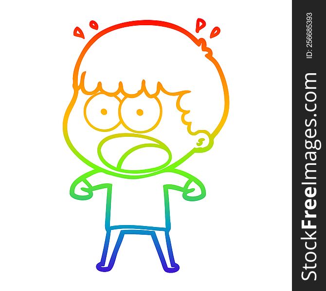 Rainbow Gradient Line Drawing Cartoon Shocked Man