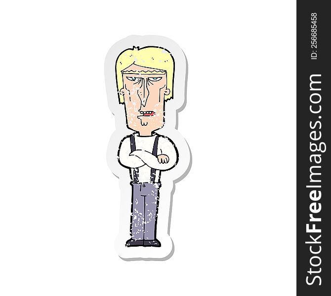 Retro Distressed Sticker Of A Cartoon Angry Man