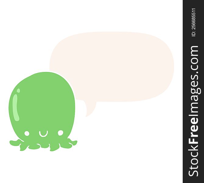 cute cartoon octopus with speech bubble in retro style