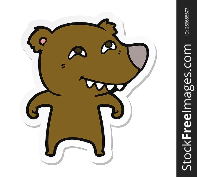 Sticker Of A Cartoon Bear Showing Teeth