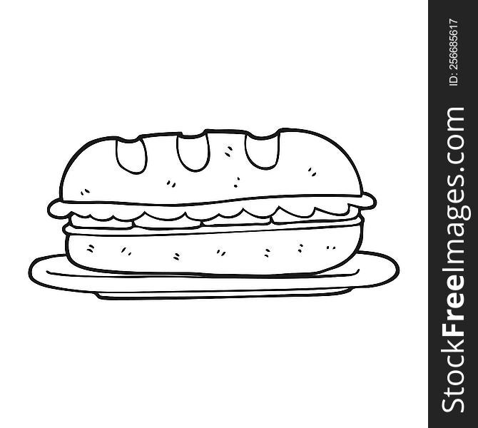 Black And White Cartoon Sub Sandwich