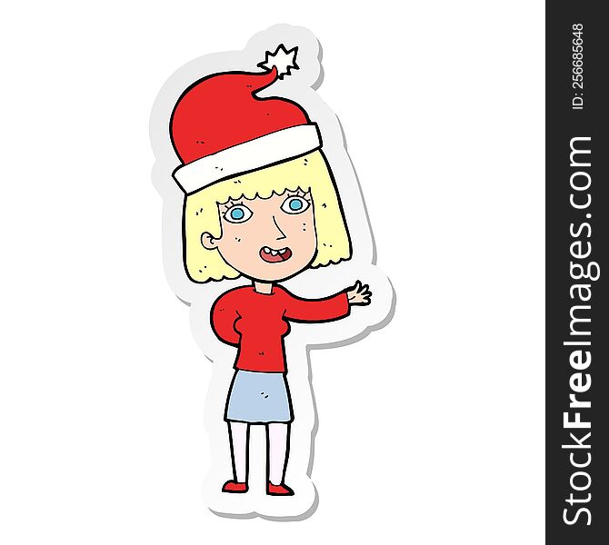 sticker of a cartoon woman ready for christmas
