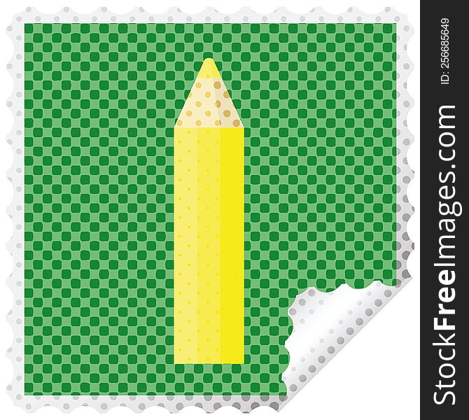 Yellow Coloring Pencil Graphic Vector Illustration Square Sticker Stamp