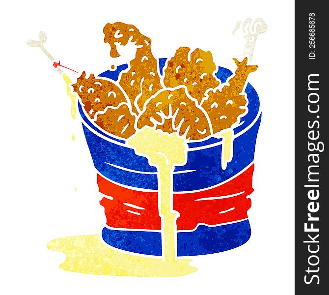 Retro Cartoon Doodle Bucket Of Fried Chicken