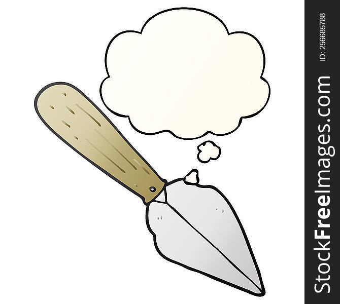 Cartoon Garden Trowel And Thought Bubble In Smooth Gradient Style