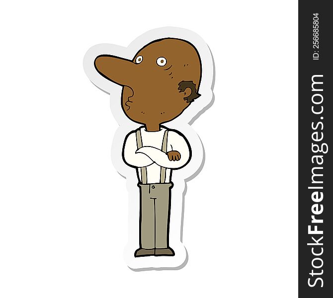 Sticker Of A Cartoon Old Man With Folded Arms