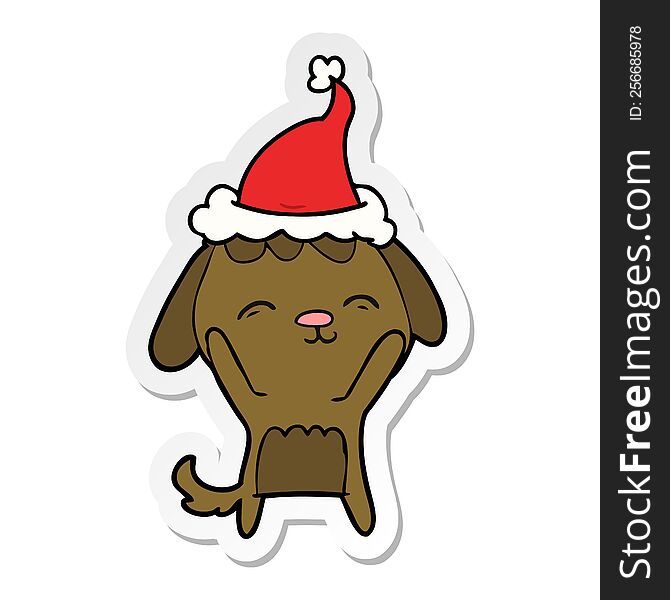 Happy Sticker Cartoon Of A Dog Wearing Santa Hat
