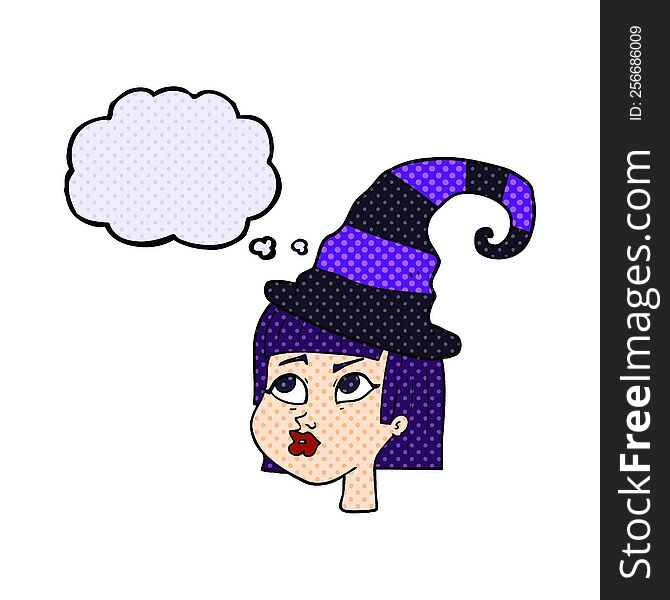 freehand drawn thought bubble cartoon witch