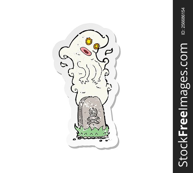 Retro Distressed Sticker Of A Cartoon Ghost Rising From Grave