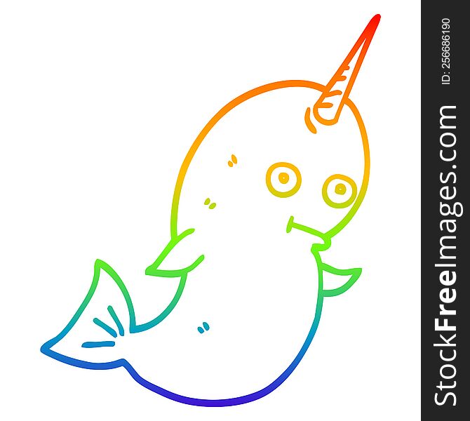 rainbow gradient line drawing cartoon white narwhal