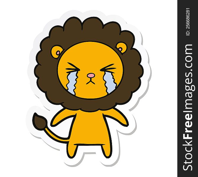 Sticker Of A Cartoon Crying Lion