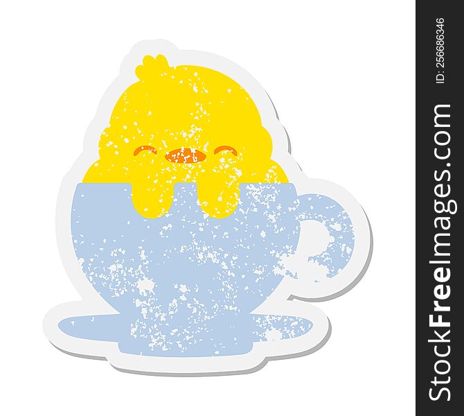 cute baby bird in tea cup grunge sticker