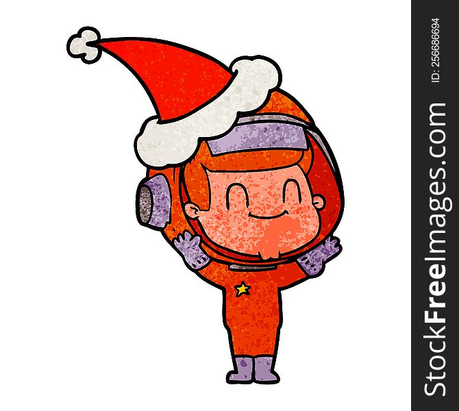 Happy Textured Cartoon Of A Astronaut Man Wearing Santa Hat