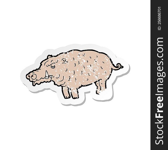 retro distressed sticker of a cartoon hog