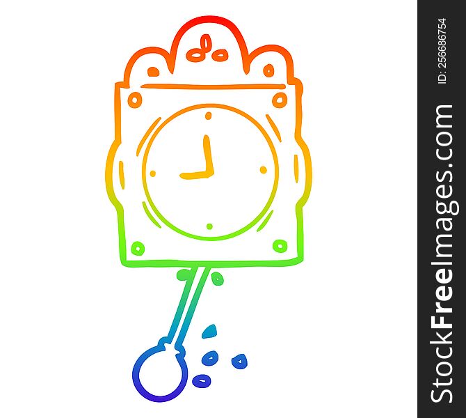 rainbow gradient line drawing of a ticking clock with pendulum