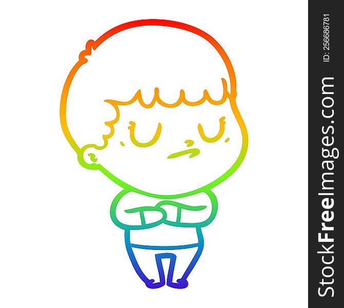 rainbow gradient line drawing of a cartoon grumpy boy