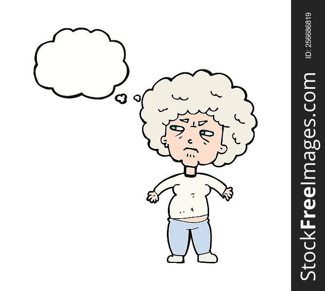 Cartoon Annoyed Old Woman With Thought Bubble