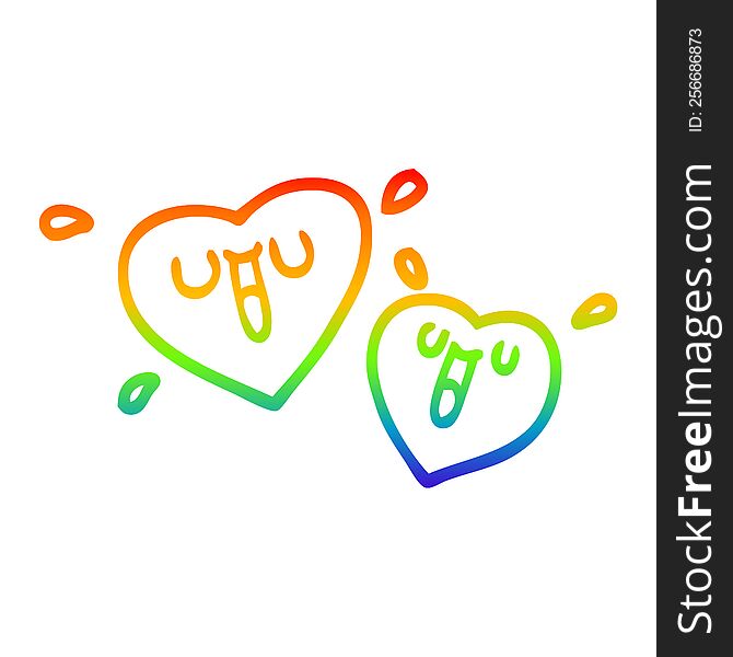 rainbow gradient line drawing of a happy cartoon hearts
